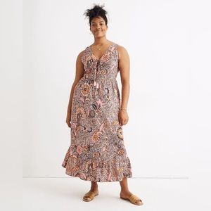 Madewell Lace-Up Ruffle-Hem Sleeveless Midi Dress in Bali Blooms Size 10 Floral